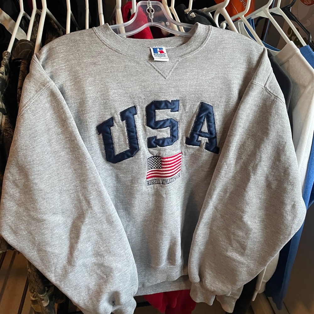 Russell Athletic Gray USA Crewneck Sweater vintage 90’s